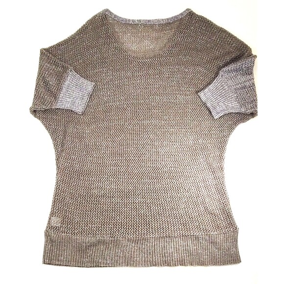 Dressbarn Short Sleeve Cover Up Tan Purple Crochet Open Knit Sweater - Picture 4 of 10